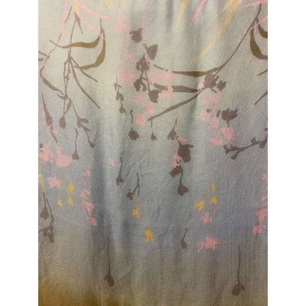 #4808 Hallmark VTG Silk blue scarf with Japanese blooms  64x20
